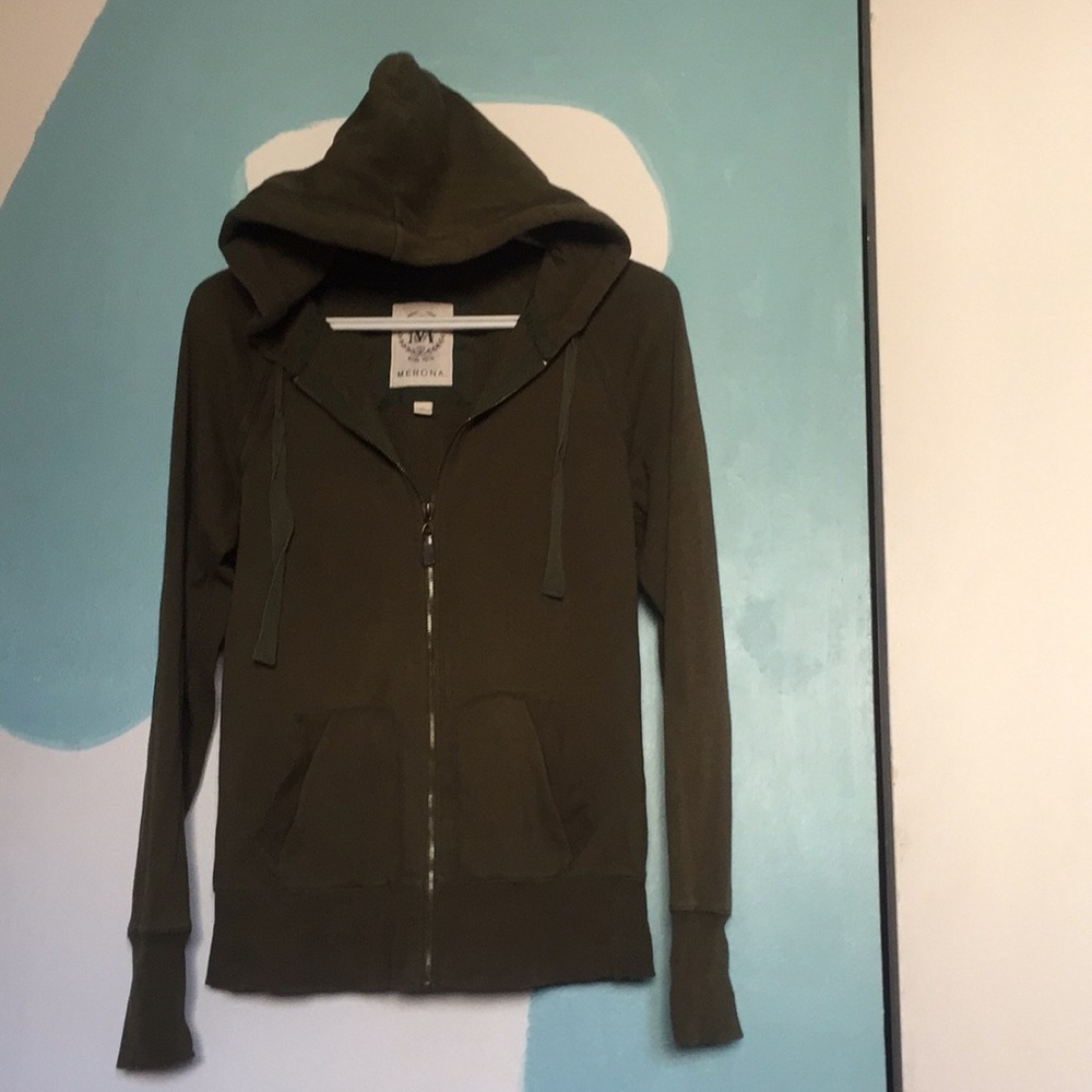 Merona XS green hooded zip up sweater hoodie